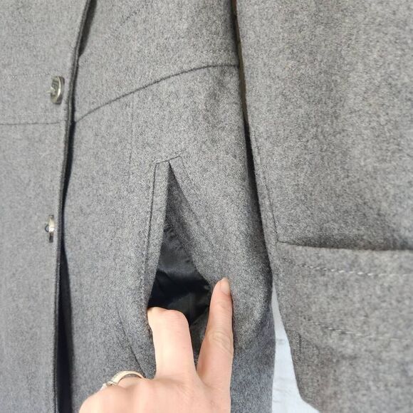 Kenneth Cole Women's Grey Lined Wool Blend Button Front Long Peacoat Size 8 - Picture 3 of 16